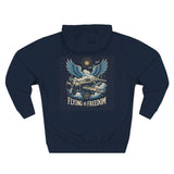 Flying Is Freedom Hoodie featuring a vintage eagle and airplane graphic on the back in a stylish design.