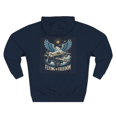 Flying Is Freedom Hoodie featuring a vintage eagle and airplane graphic on the back in a stylish design.