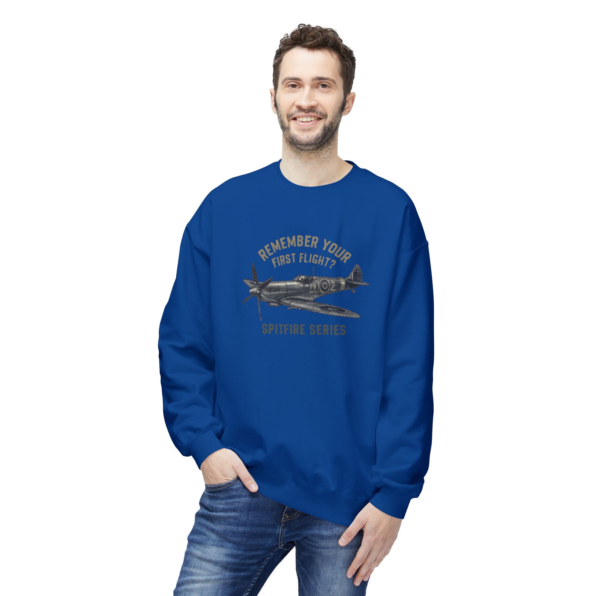 Spitfire Series Sweatshirt – "Remember Your First Flight" Vintage Plane Crewneck US