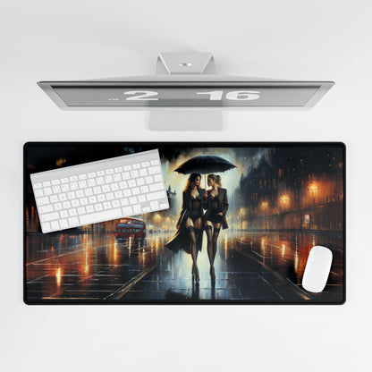 Elegant Nightscape Desk Mat for Home Office 31.5" × 15.5" with a durable polyester front and rubber base, designed to keep your desk stylish and stable.