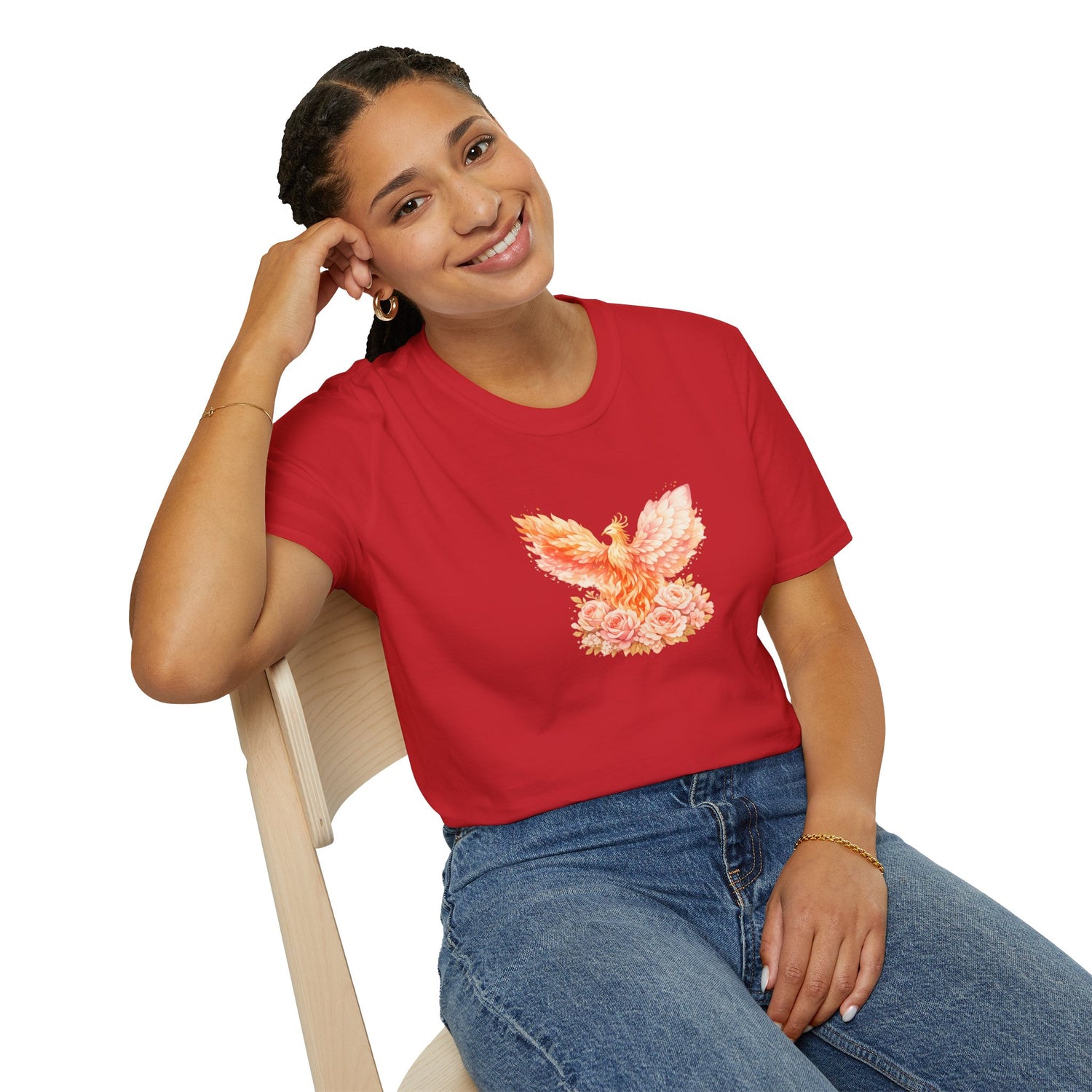 vPhoenix Floral Graphic T Shirt Watercolor Rising Bird Tee