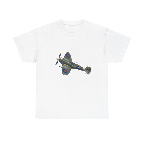 Soft cotton vintage WWII Spitfire Fighter Plane T-Shirt displayed on a hanger