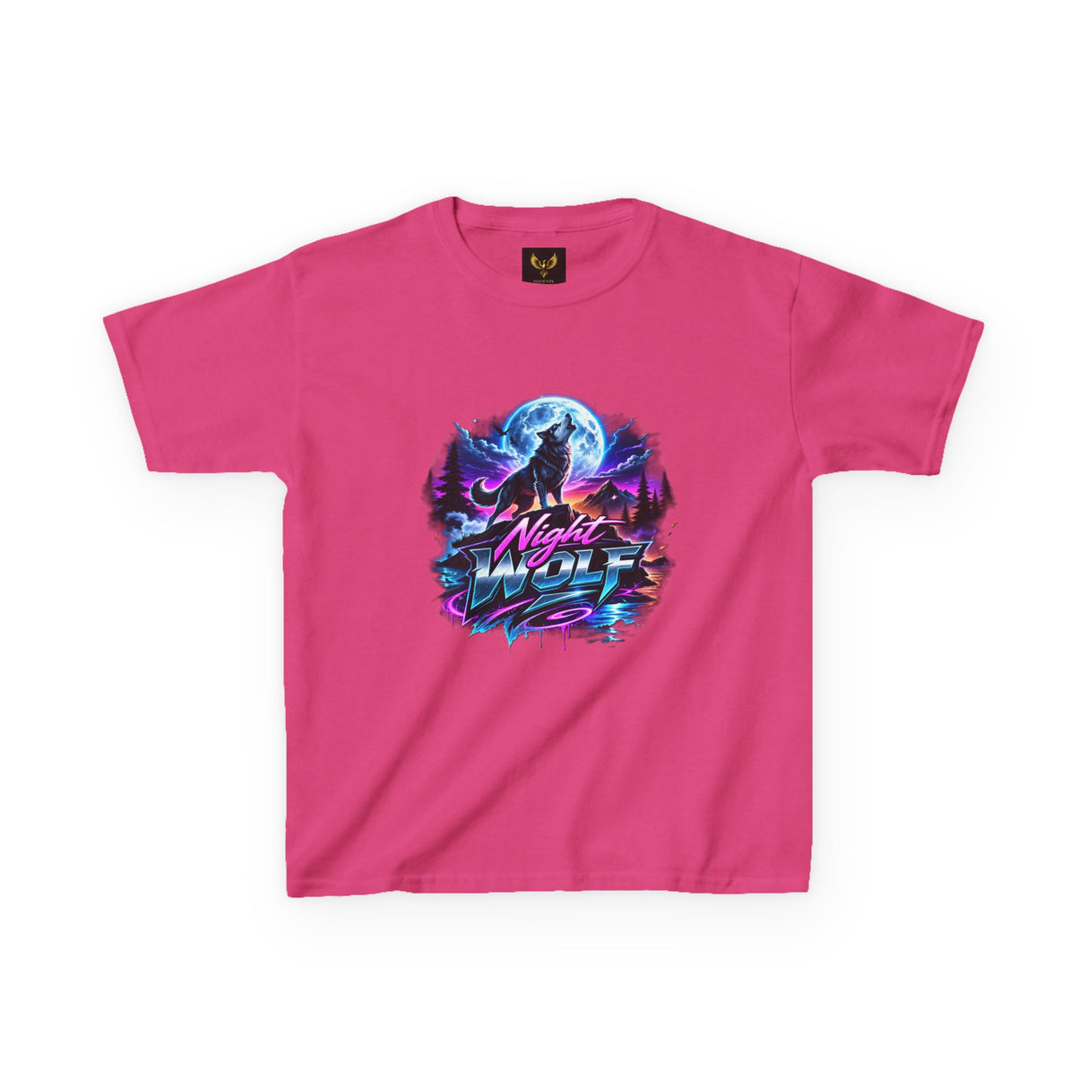 Retro 'Night Wolf' Neon Synthwave Graphic Tee —  Kids T‑Shirt