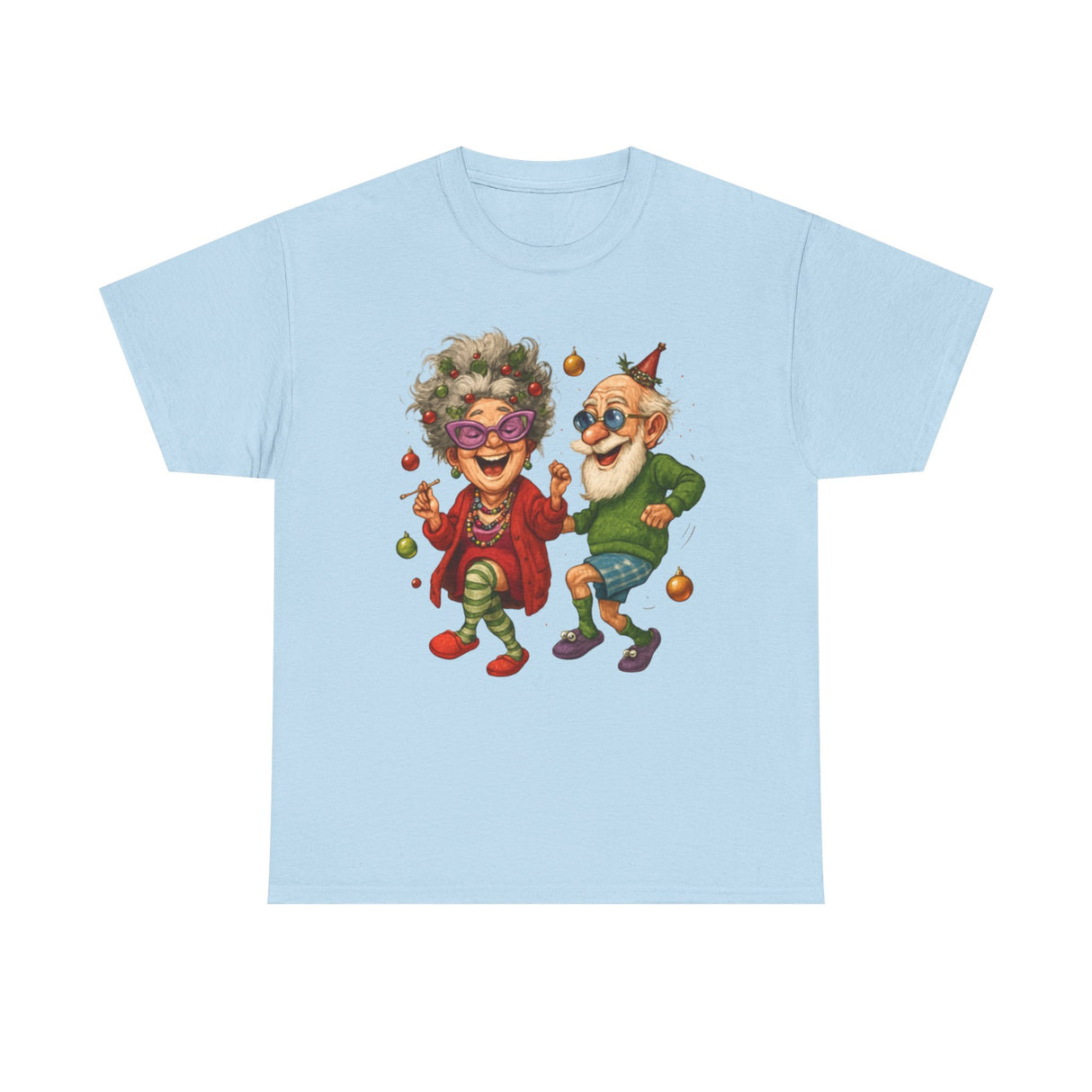 Dancing Seniors Illustration T‑Shirt features colorful dancing seniors adding charm and humor.