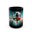 Close-up of the Stylish Urban Scene Mug, highlighting its glossy black ceramic finish and artistic design.