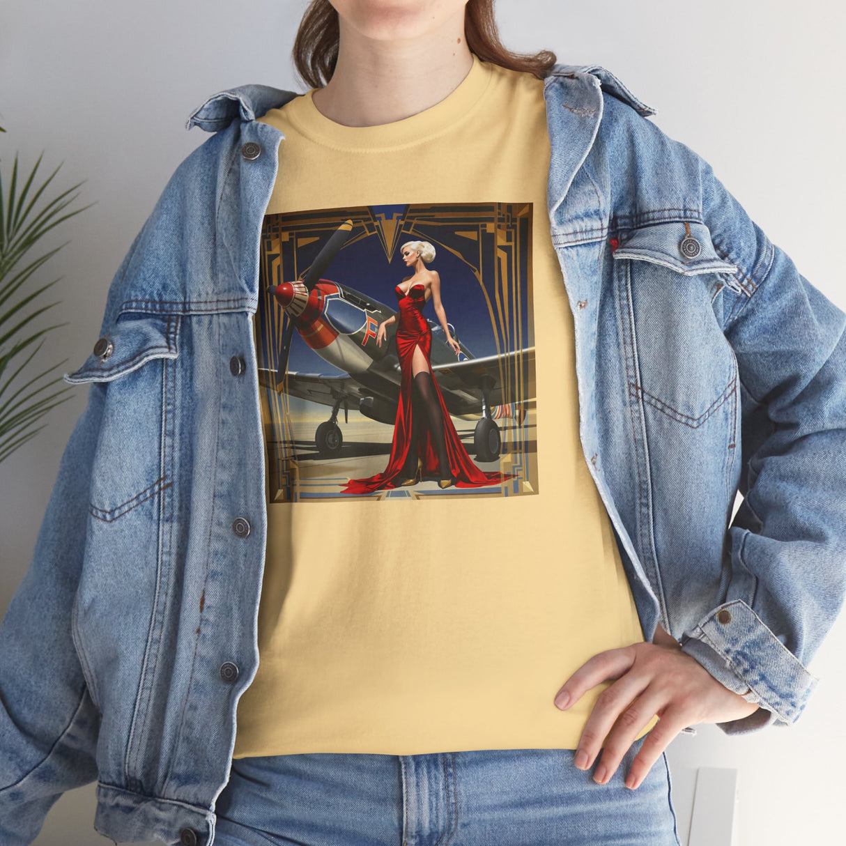 Art Deco Aviatrix Tee featured in a fashion shoot, highlighting its nostalgic appeal.