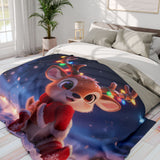 Cute Reindeer Fleece Blanket - Holiday Christmas Cozy Throw for Kids draped over a chair for festive decor.