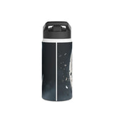 Close-up of the secure twist-on lid of the Sunset Cove Stainless Steel Water Bottle with tropical landscape artwork.