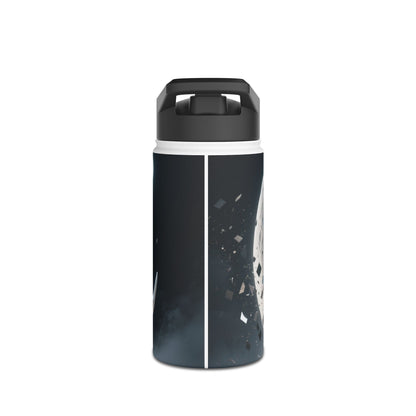 Close-up of the secure twist-on lid of the Sunset Cove Stainless Steel Water Bottle with tropical landscape artwork.