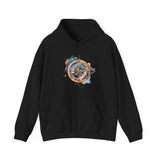 Flat lay of the Compass Rose Hoodie showing its smooth print surface and cozy texture.
