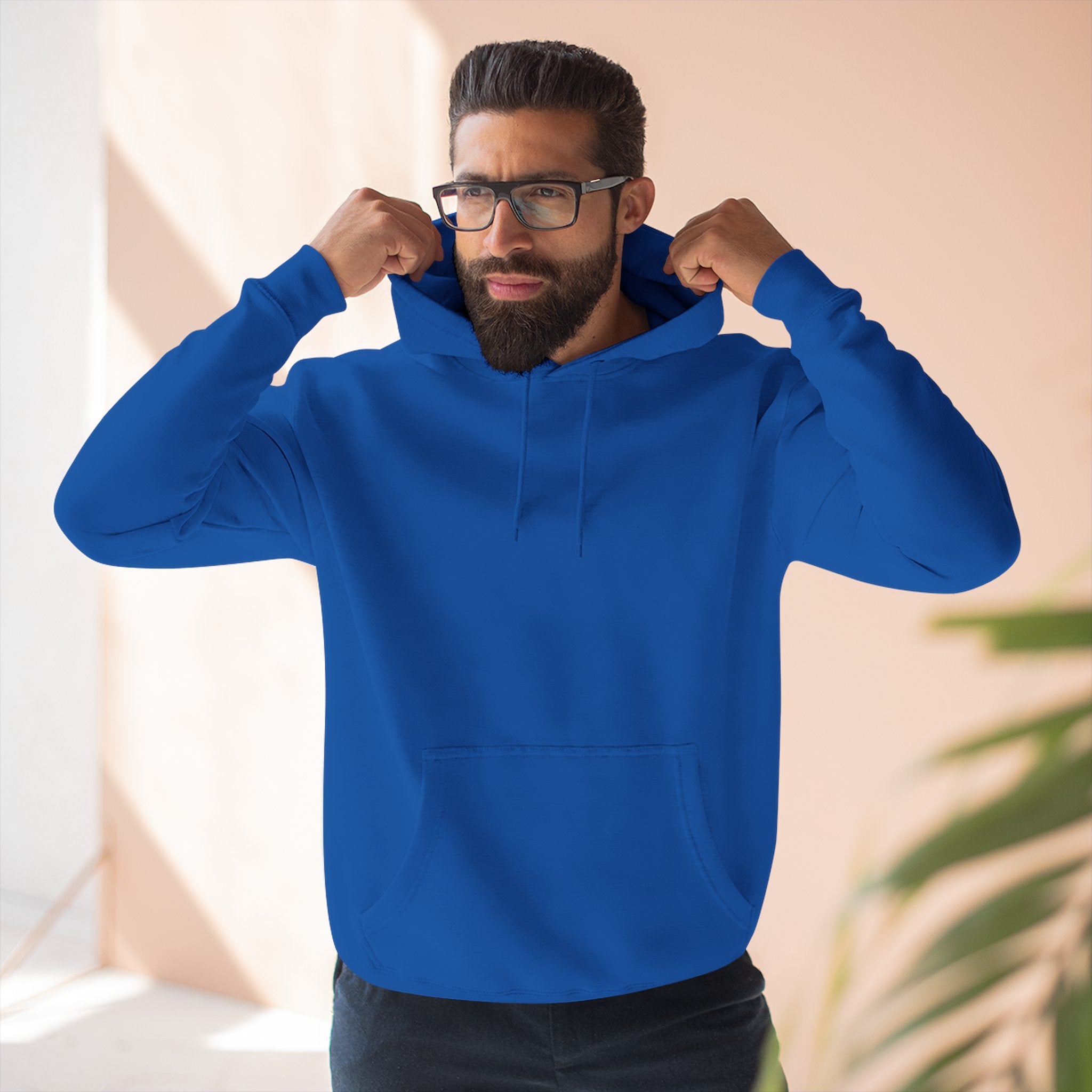 Aviator Three-Panel Hoodie with adjustable hood featuring metal-grommet drawstrings.