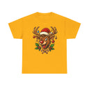Front view of the Christmas Reindeer Tee with a whimsical reindeer print, ideal for casual Christmas celebrations.