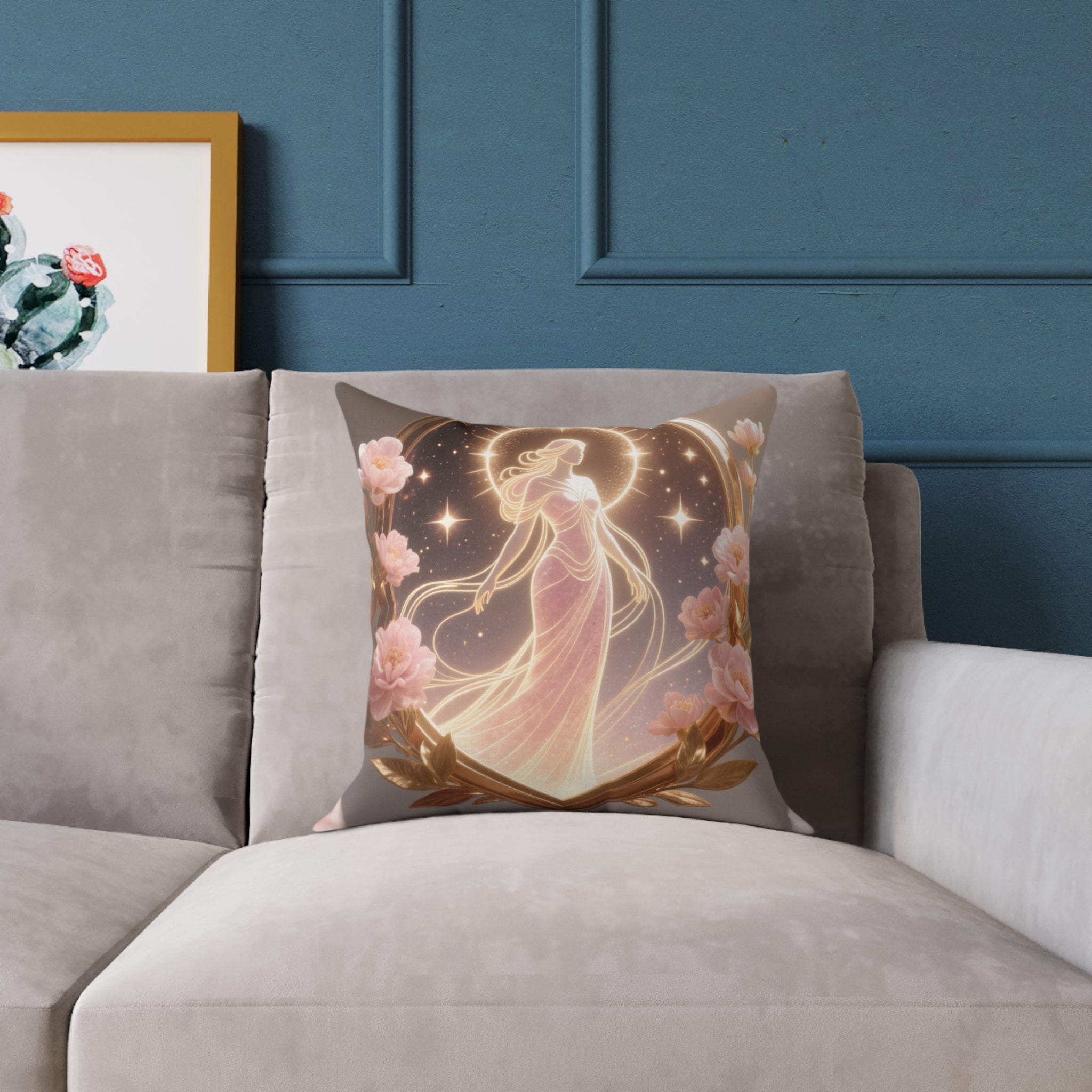 Goddess Moonlight Square Pillow — Ethereal Floral Decorative Cushion 16" × 16" US