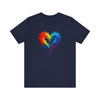 Rainbow Heart Short Sleeve Tee, T-Shirt for Him, Pride Shirt, Love Tee, Colorful Heart Design