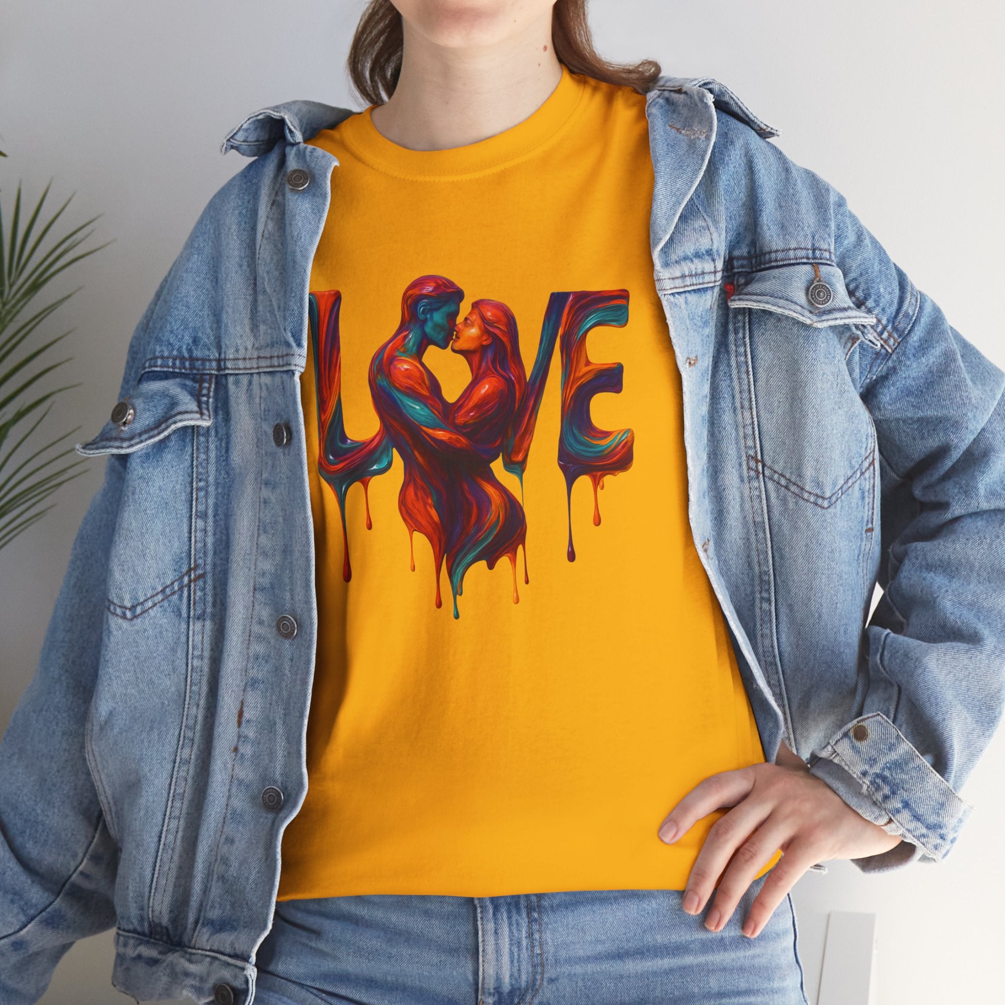 Love Unisex Heavy Cotton Tee laid out flat, underlining the seamless design and minimal fabric waste.