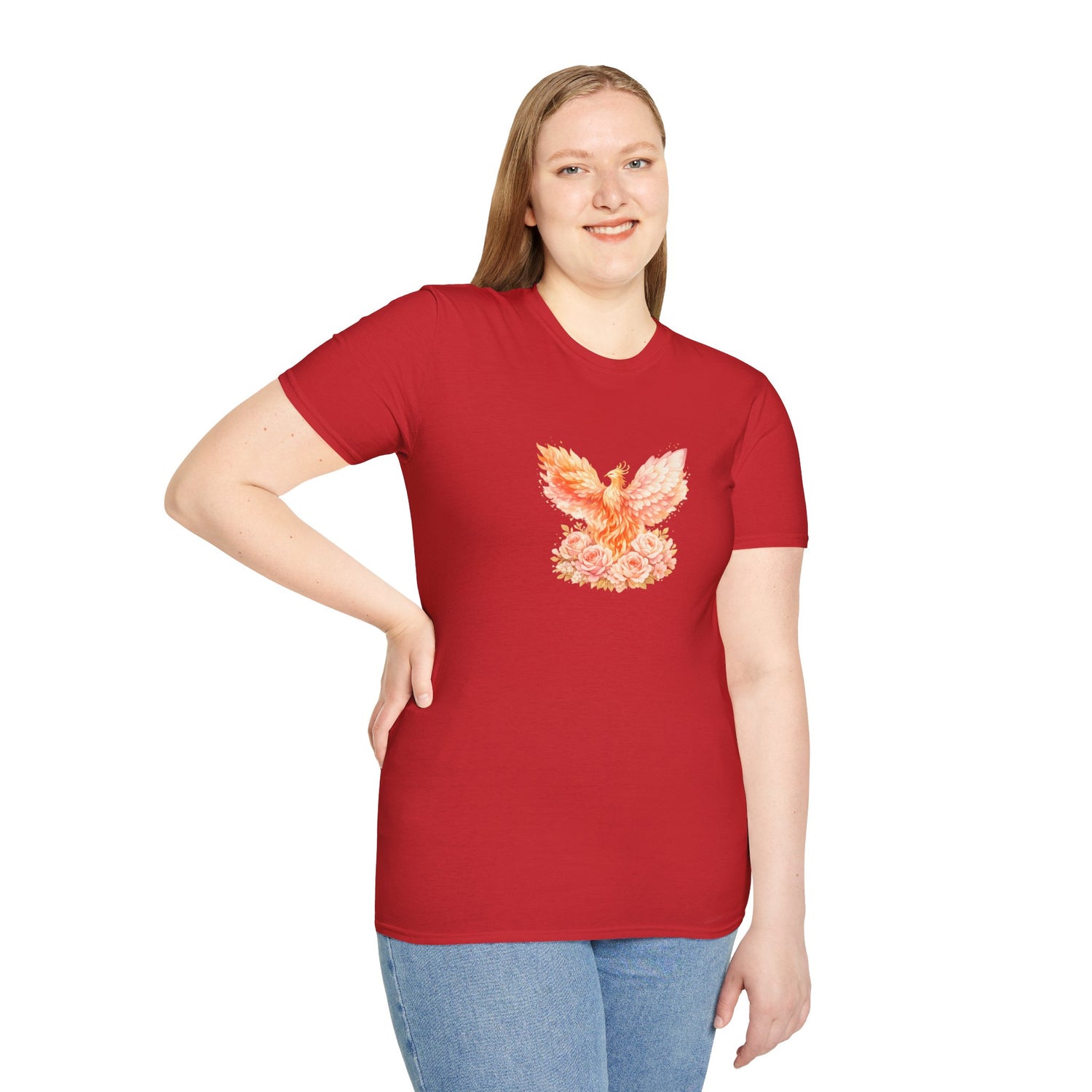Phoenix Floral Graphic T Shirt Watercolor Rising Bird Tee