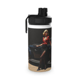 Vintage Car Stainless Steel Water Bottle — Retro Pin-Up Sports Lid showcasing a classic car design, perfect for road trips.