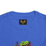 Toddler Tee — "Roaring Into Trouble" Dinosaur Graphic Shirt