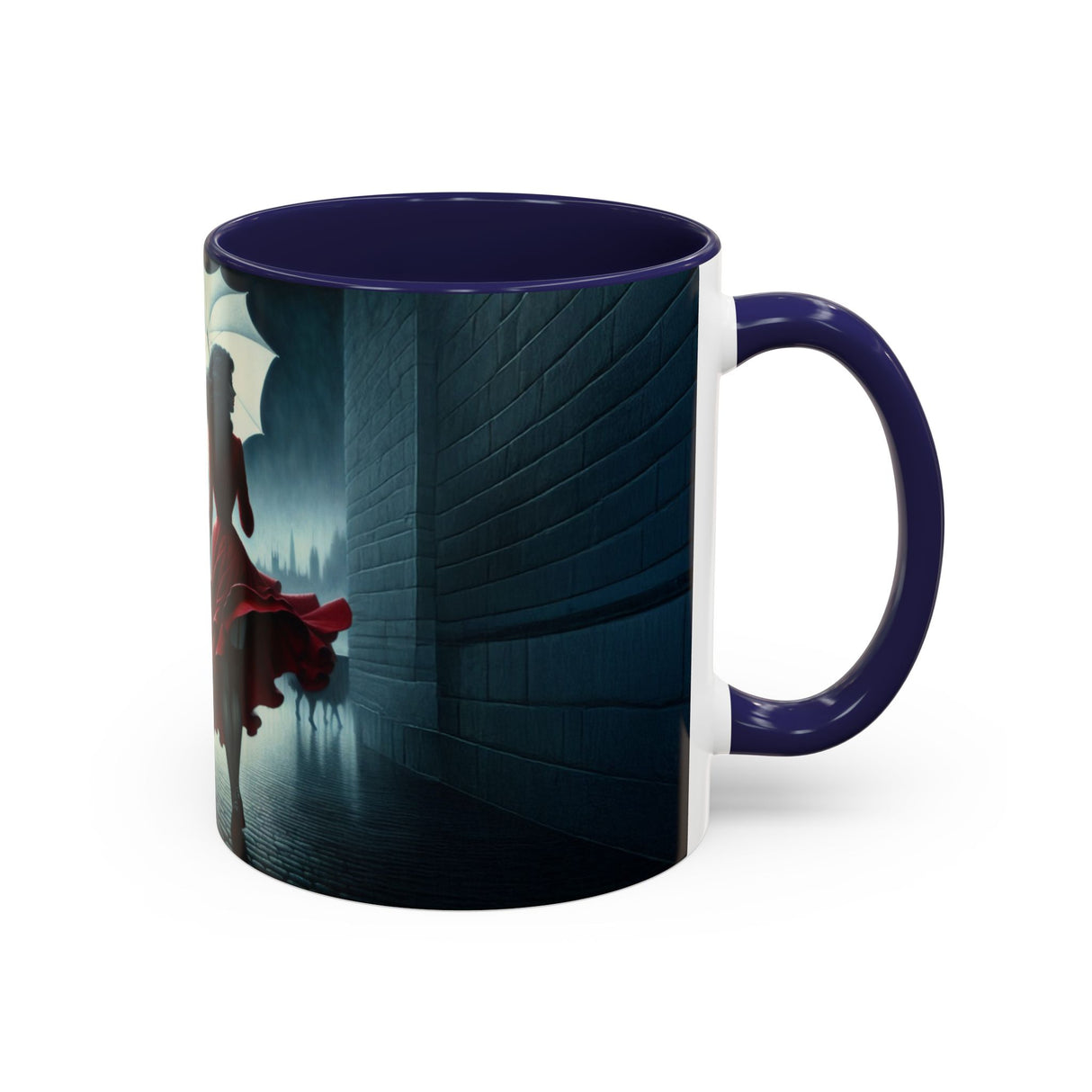 Elegant Cityscape Coffee Mug - 11oz with a warm beverage, perfect for gifting.