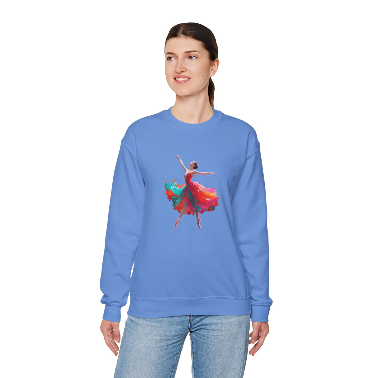 Dance Silhouette Crewneck Sweatshirt highlighting the tear-away label and soft cotton-poly fabric.