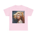 Detailed image of the neckline and shoulder area of the Portrait Art T-Shirt.