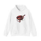 The Lip Bite Hoodie comfortably fits both men and women, showcasing its unisex appeal.