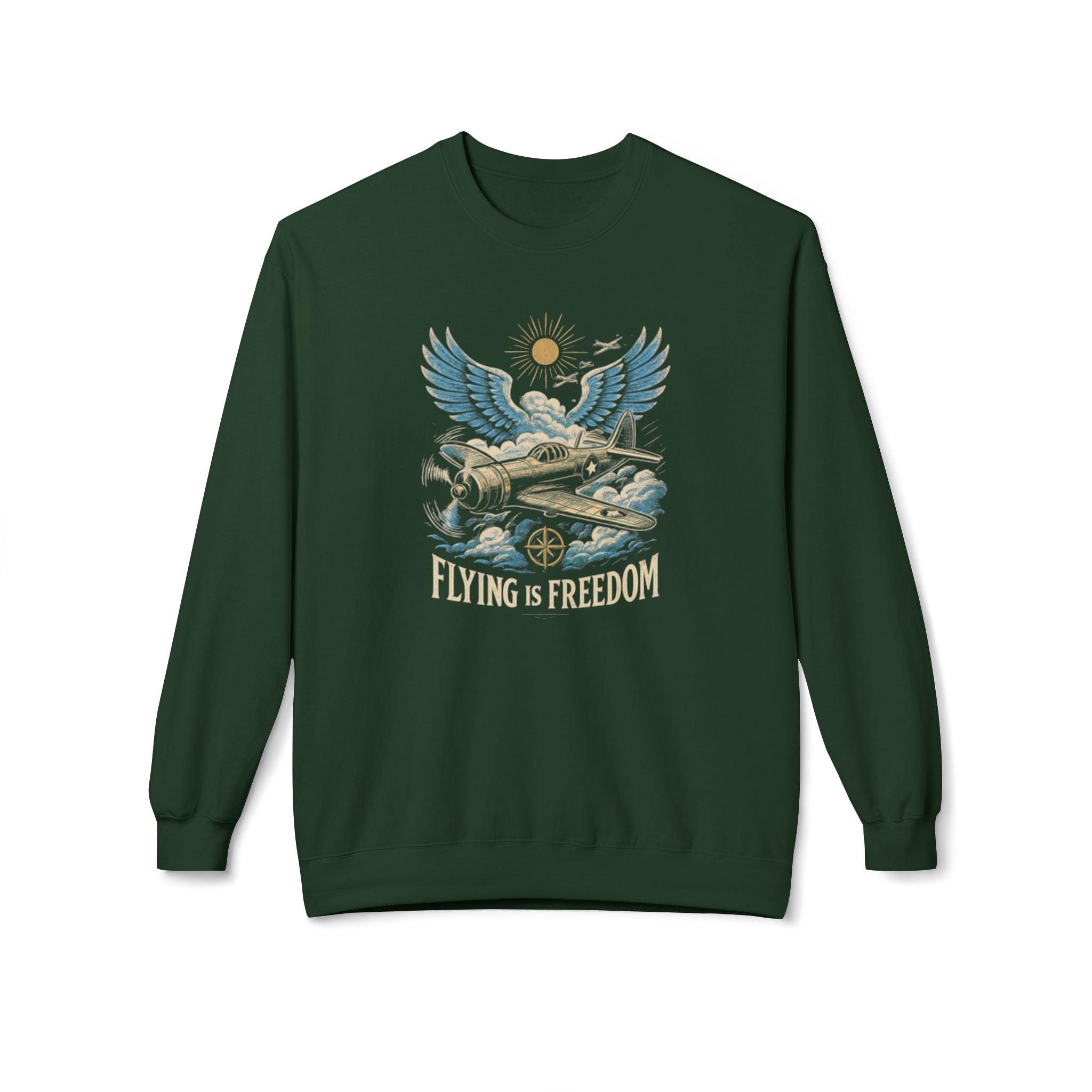 Flying Is Freedom Sweatshirt — Retro Winged Plane Vintage Crewneck US