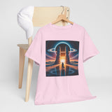Trendy look of the Sci-Fi Gateway T-Shirt showcasing retro cosmic portal design in fashion.
