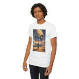 T-Shirt — Cosmic Portal Nightscape Graphic Tee worn casually, highlighting its relaxed fit and soft fabric.