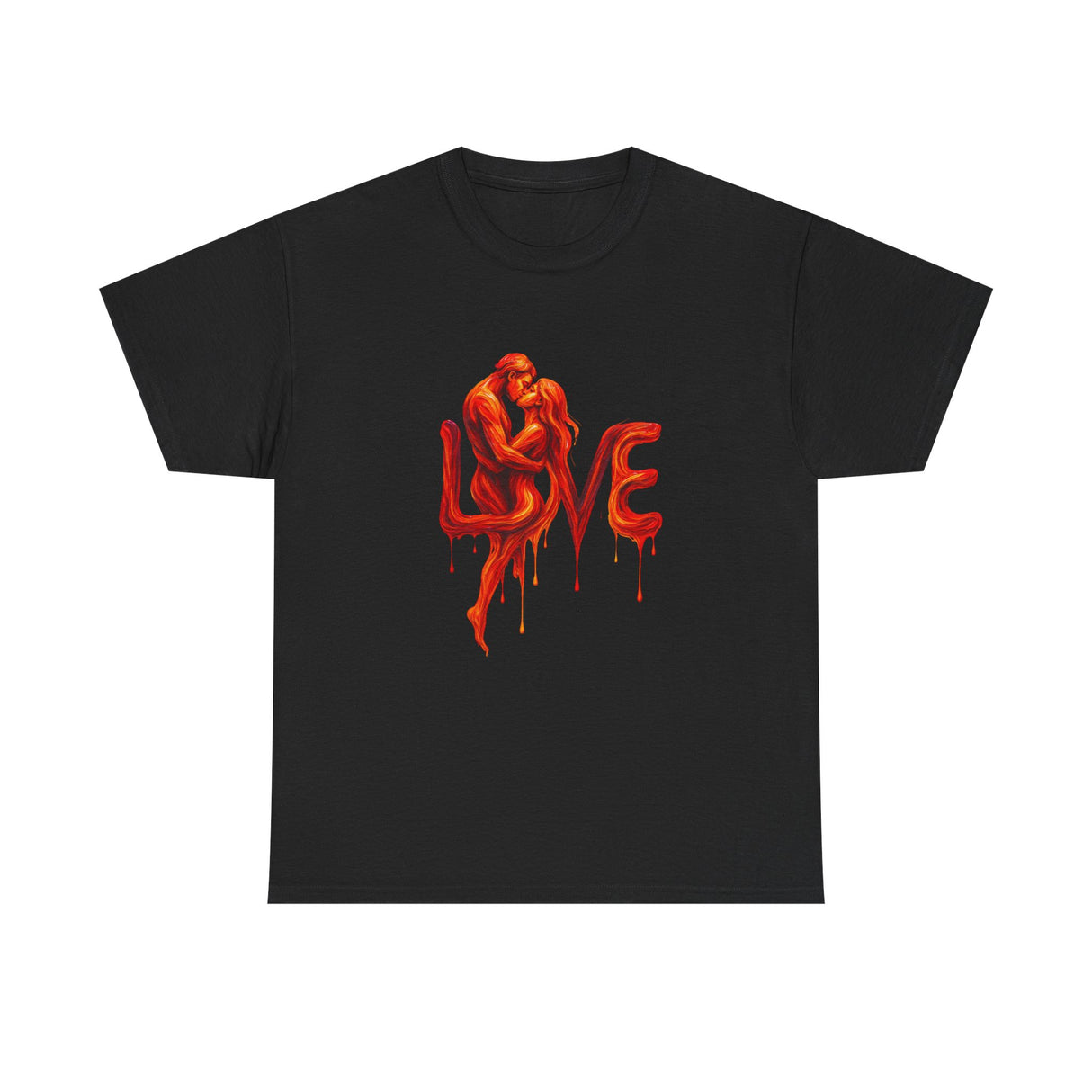 Lifestyle shot of Love Silhouette T-Shirt - Romantic Dripping Heart Design worn casually in an urban setting.