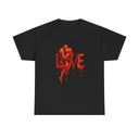 Lifestyle shot of Love Silhouette T-Shirt - Romantic Dripping Heart Design worn casually in an urban setting.