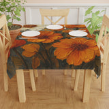 Styled dining setup with the Autumn Bloom Tablecloth, ideal for seasonal gatherings and family dinners.