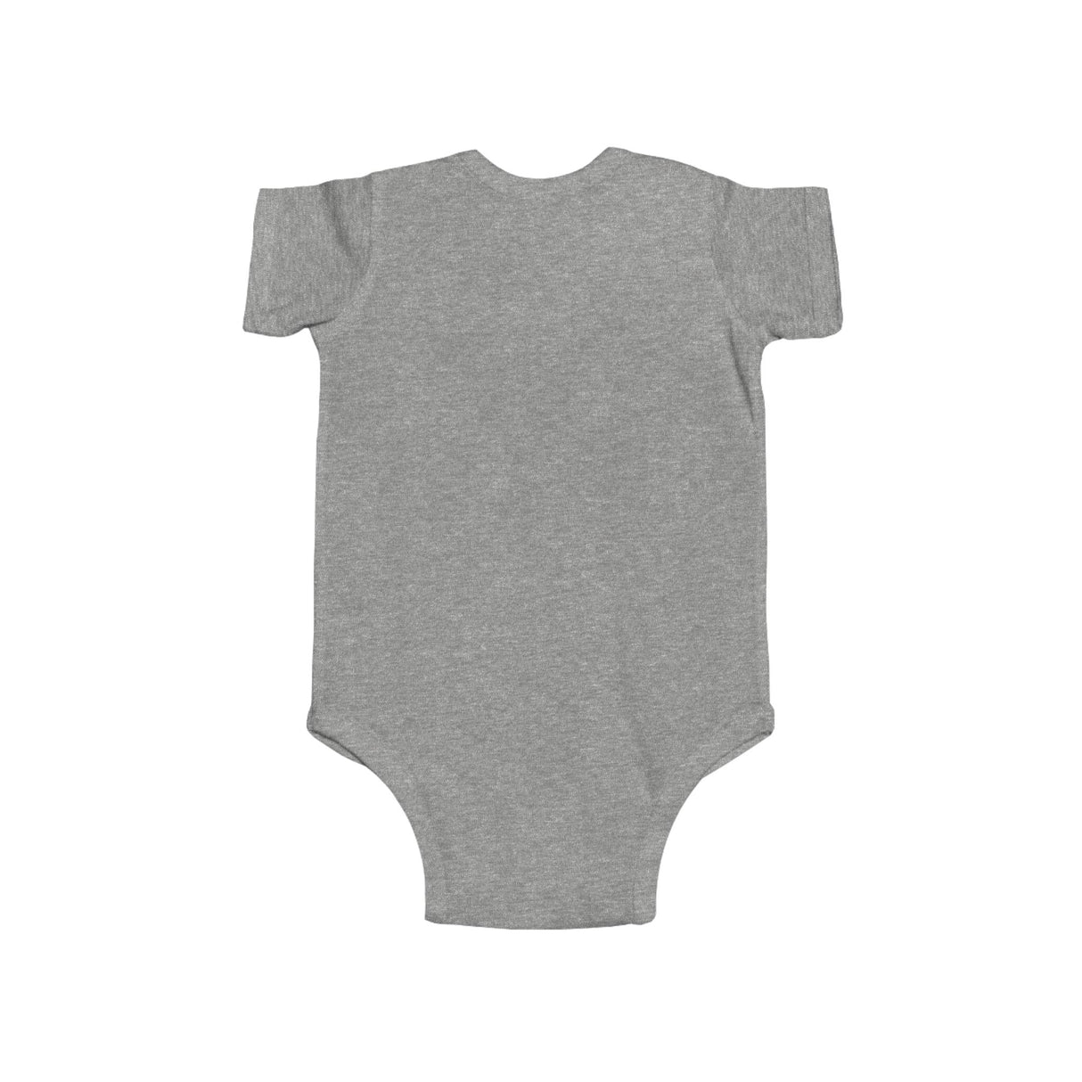 A Baby Bodysuit — Cute Christmas Puppy with Tree & Presents laid flat, showcasing its lightweight material.