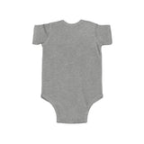A Baby Bodysuit — Cute Christmas Puppy with Tree & Presents laid flat, showcasing its lightweight material.
