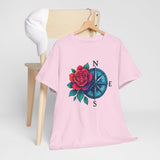 Comfortable leisure outfit including the Compass Rose Tee — Red Rose Nautical Compass Graphic T-Shirt.