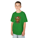 Kids Christmas Reindeer Tee — Cute Santa Hat Rudolph Holiday Shirt design featuring a cheerful reindeer with a Santa hat.
