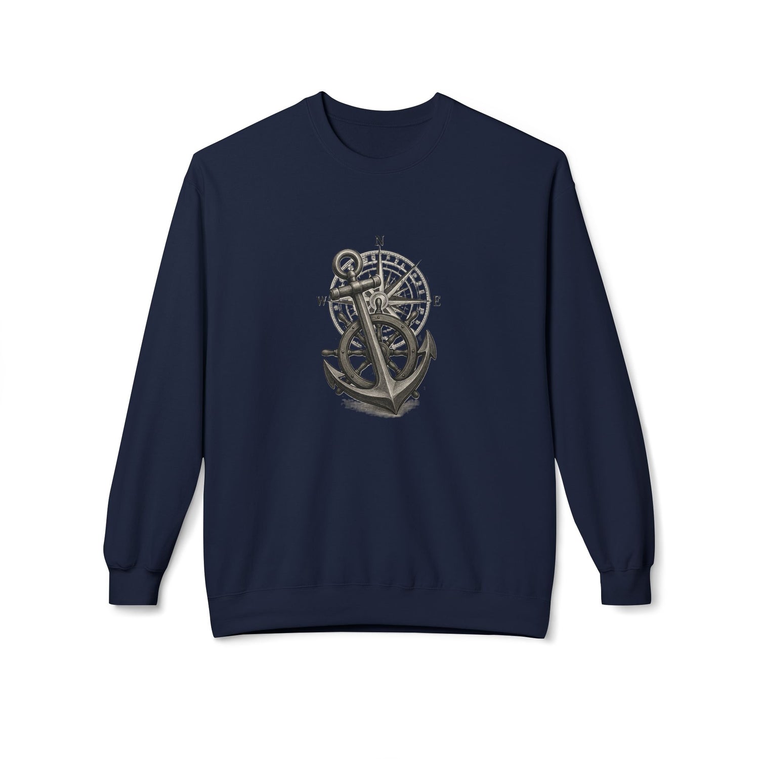 Nautical Anchor &amp; Compass Crewneck Sweatshirt Maritime Emblem US