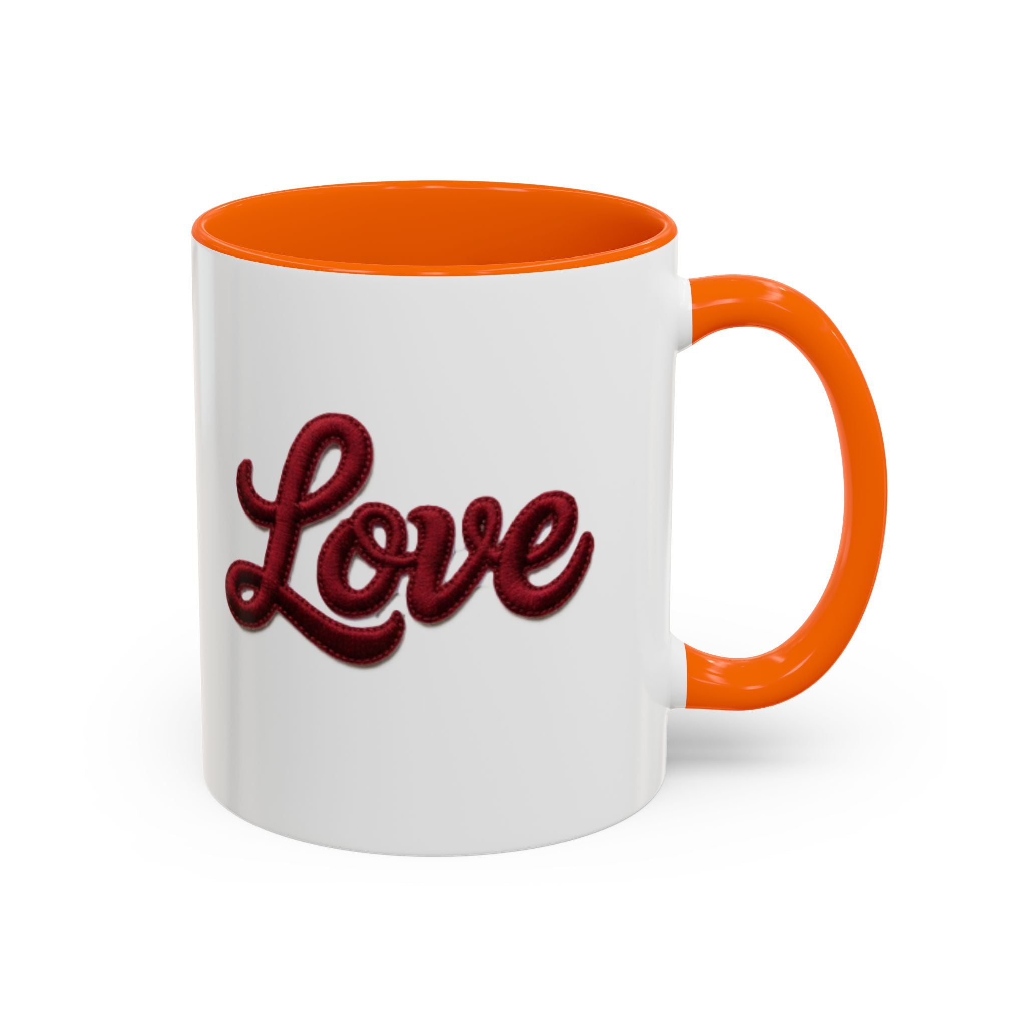 Love Accent Coffee Mug — Red Script Love Design (11oz)
