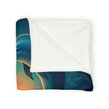 Dolphin Heart Sunset Blanket — Cozy Ocean Sunset Throw providing a soothing ocean ambiance with dolphin and sunset graphics.