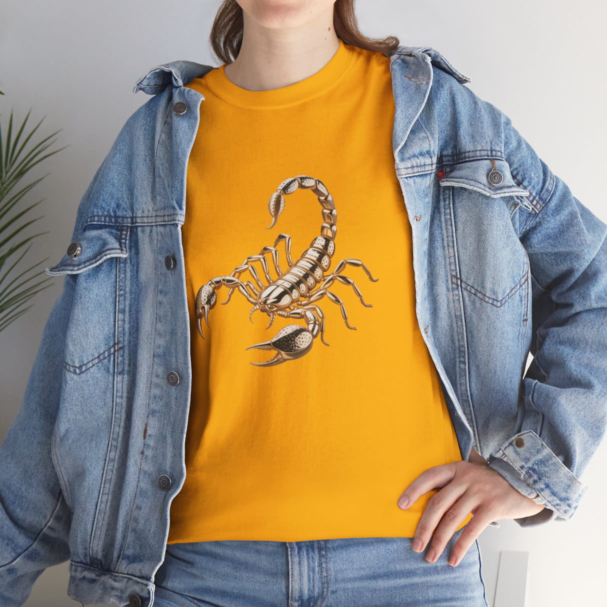 Artistic representation of the Scorpion Graphic Tee — Desert Scorpion Illustration T-Shirt with sunlight filtering through.