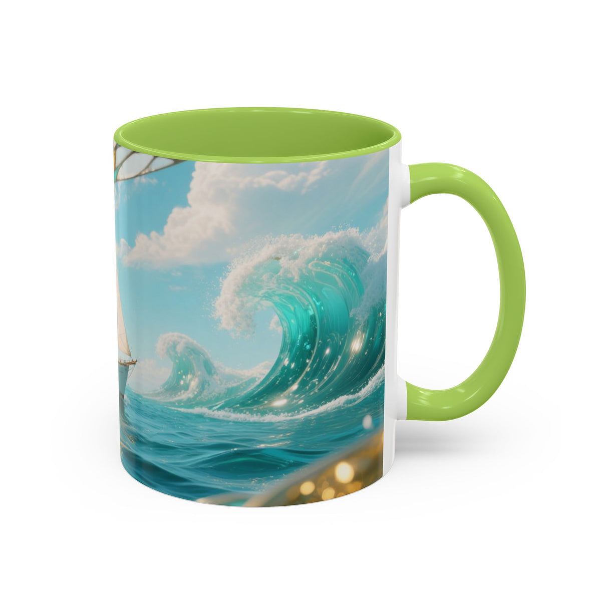 Sailboat Ocean Waves Accent Coffee Mug — Nautical Sea Morning Tea Cup US