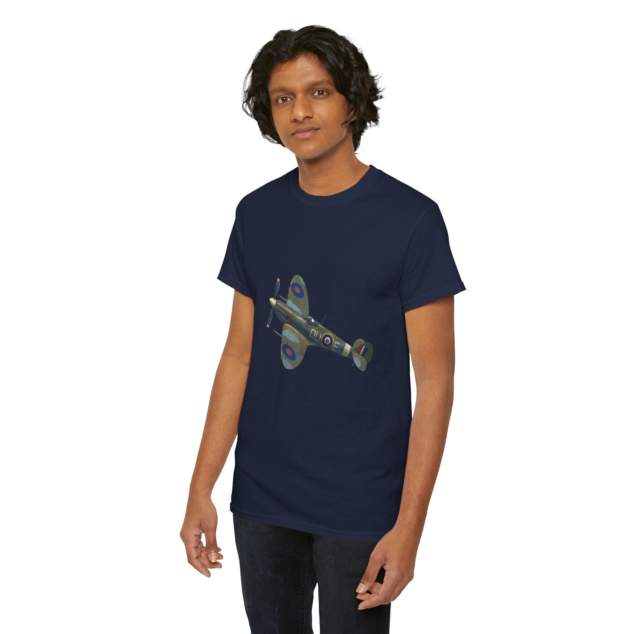 Group of friends wearing vintage WWII Spitfire Fighter Plane T-Shirts at an airshow event