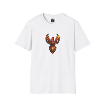 Phoenix Tribal Graphic T-Shirt Fiery Bird Design Tee in urban setting, featuring a vibrant phoenix design
