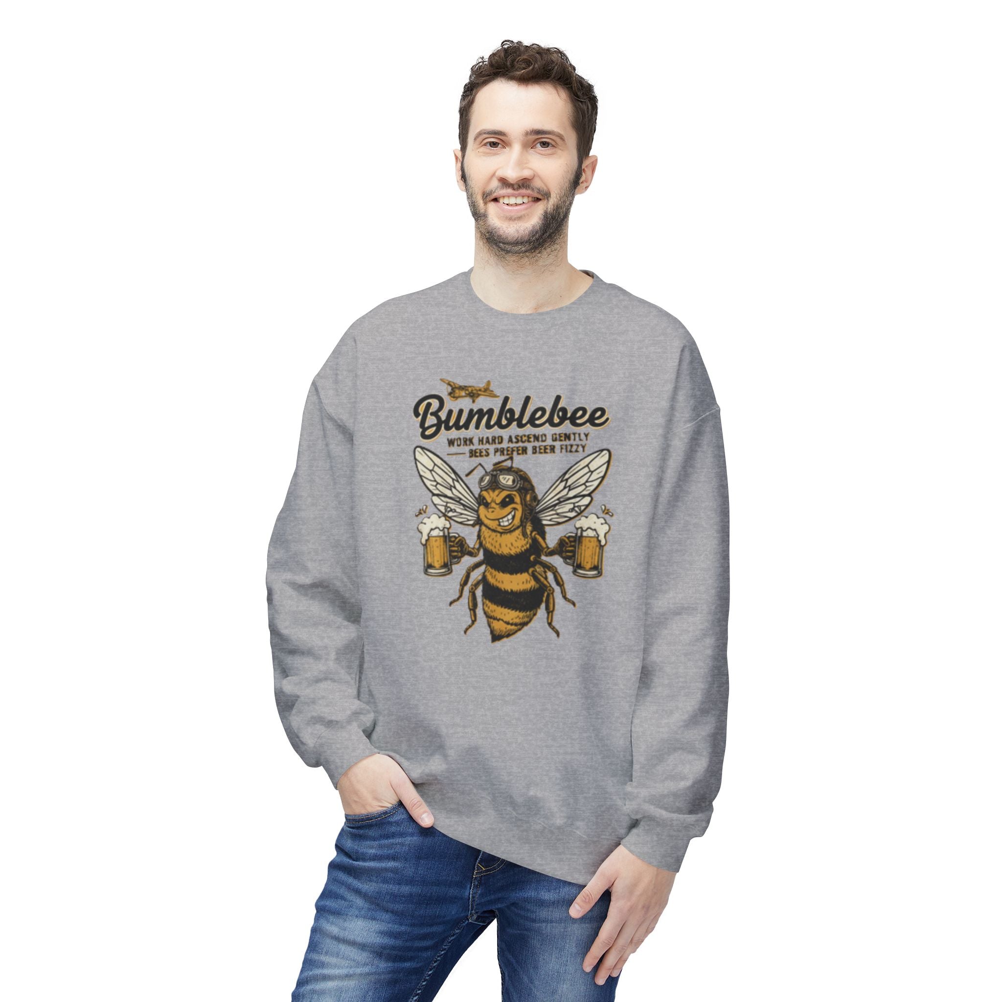 Bumblebee Beer Crewneck Sweatshirt — Playful Bee Graphic Sweatshirt for Beer Lovers US