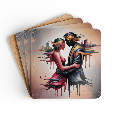 Artistic Drip Lovers Corkwood Coaster Set