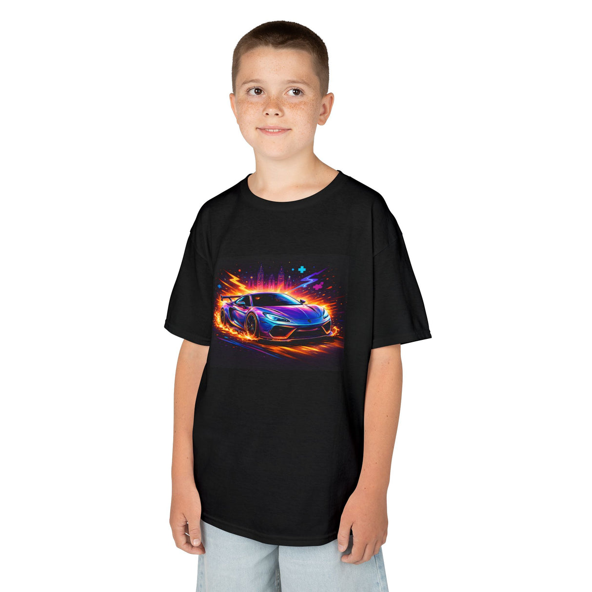 Neon Racing Car Graphic Shirt —  Kids Sports Car Tee