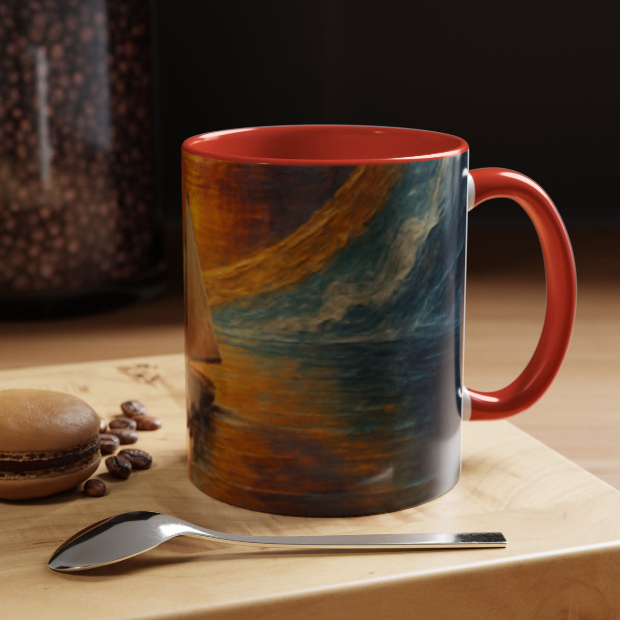 A serene moment captured with the Sail into the Sun Ceramic Coffee Mug, evoking the calmness of a day at sea.