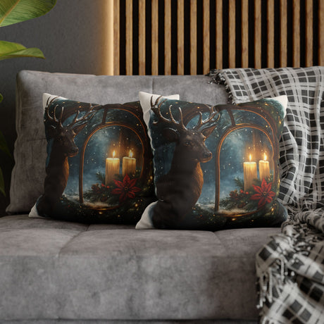 Double-sided Christmas Deer Candle Window Pillow Cover - Soft polyester canvas throw pillowcase with vivid colors and a concealed zipper for a seamless look.