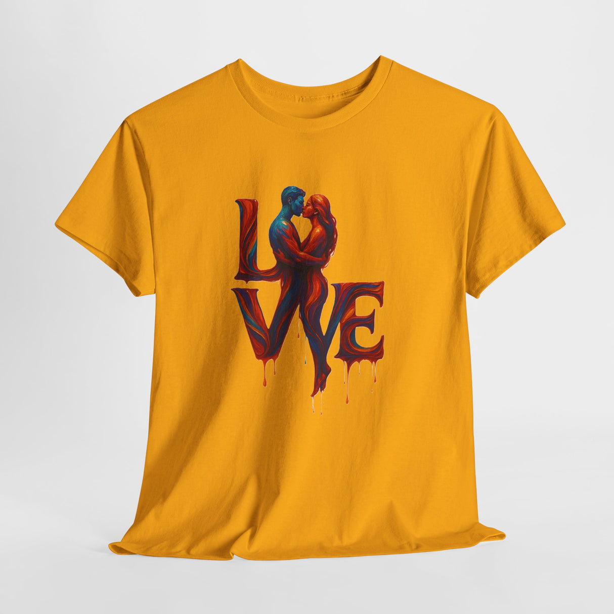 Model wearing LOVE Couple Silhouette T-Shirt — Romantic Dripping Love Design, showcasing versatility for casual outings.