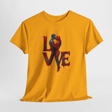 Model wearing LOVE Couple Silhouette T-Shirt — Romantic Dripping Love Design, showcasing versatility for casual outings.